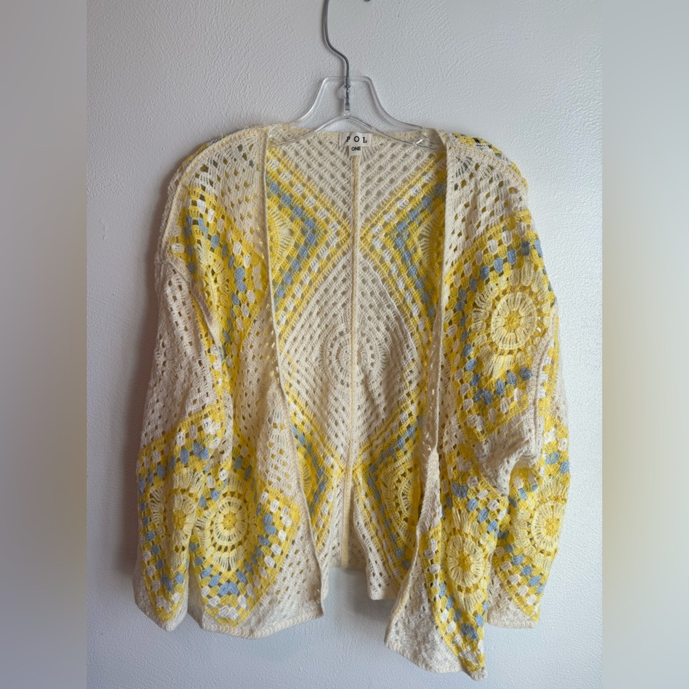 POL Yellow and Blue Boho Crochet Cardigan - Picture 4 of 12